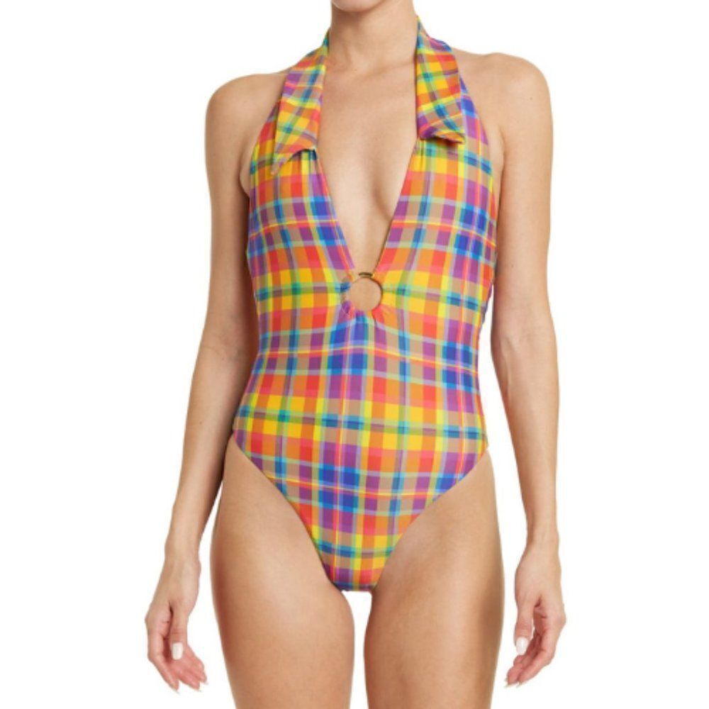 WeWoreWhat Women Multicolor Collar Racerback One-Piece Swimsuit Size XS